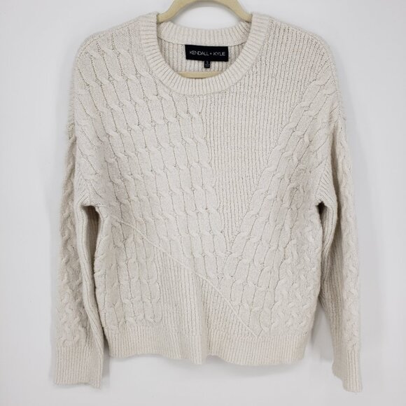 3/$25 Kendall & Kylie Asymmetrical Cable Knit Pullover Sweater S Womens  Cream - Picture 1 of 9